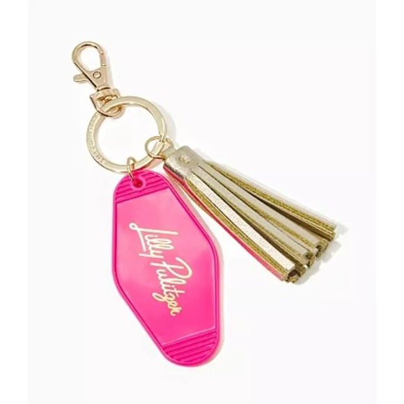 Lilly Pulitzer Pink Gold Hotel Room Key‎ Tassel Keychain Bag Charm - Picture 1 of 5